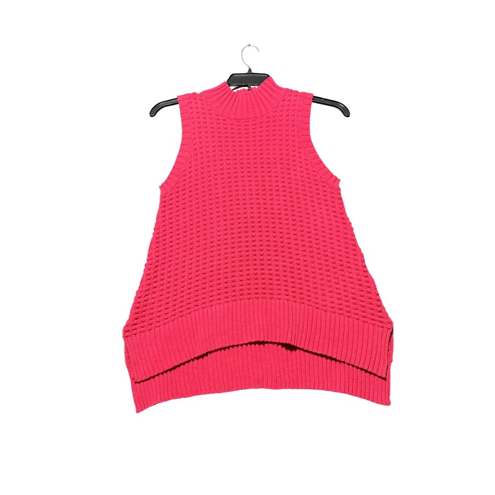 French Connection Sweater Vest Women Large Pink Excellent Textured Mock Neck